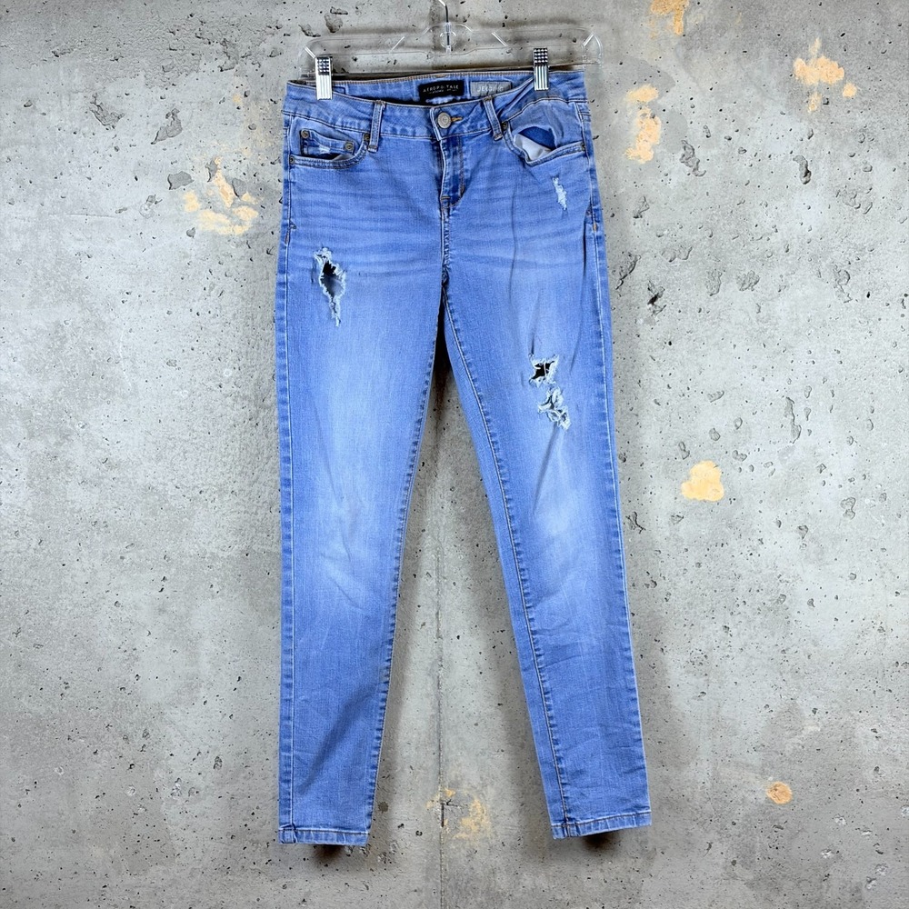 Aeropostale Jeggings Jeans Women's 8 Blue Denim Distressed Whiskered Skinny Leg